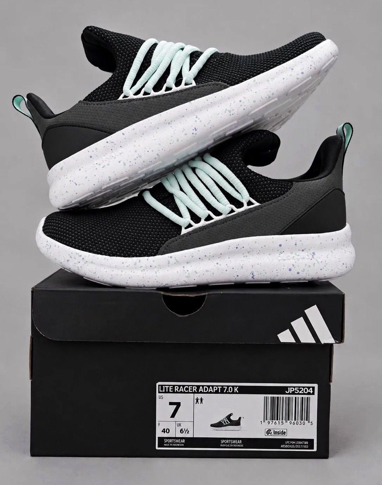 adidas Lite Racer Adapt 7.0 K Black/Gray/White Slip On Mesh US 7 JP5204. 2