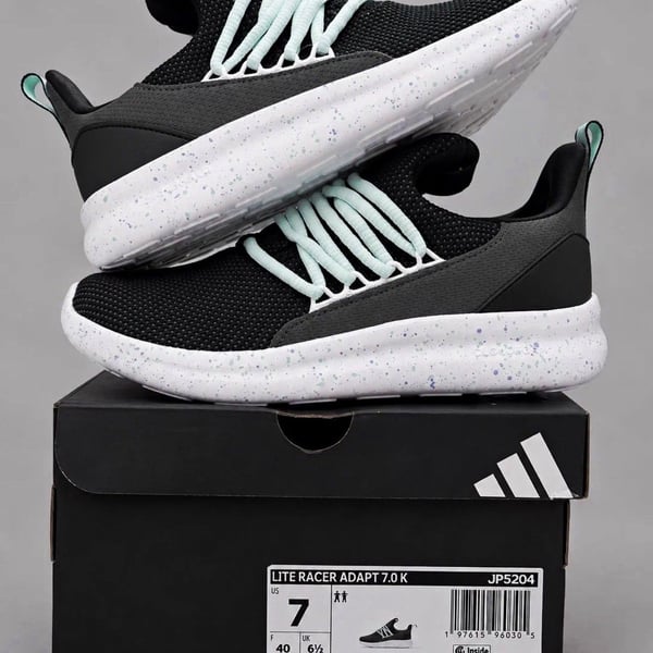 adidas Lite Racer Adapt 7.0 K Black/Gray/White Slip On Mesh US 7 JP5204.
