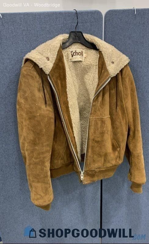 VTG 70s Schott NYC Suede Bomber Jacket Mens Split Hood Sherpa Fleece Lined USA 3