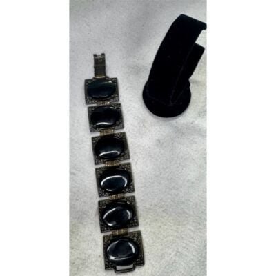 Park Lane Vintage Black Glass Cabochon Silver Tone Charm Bracelet 4