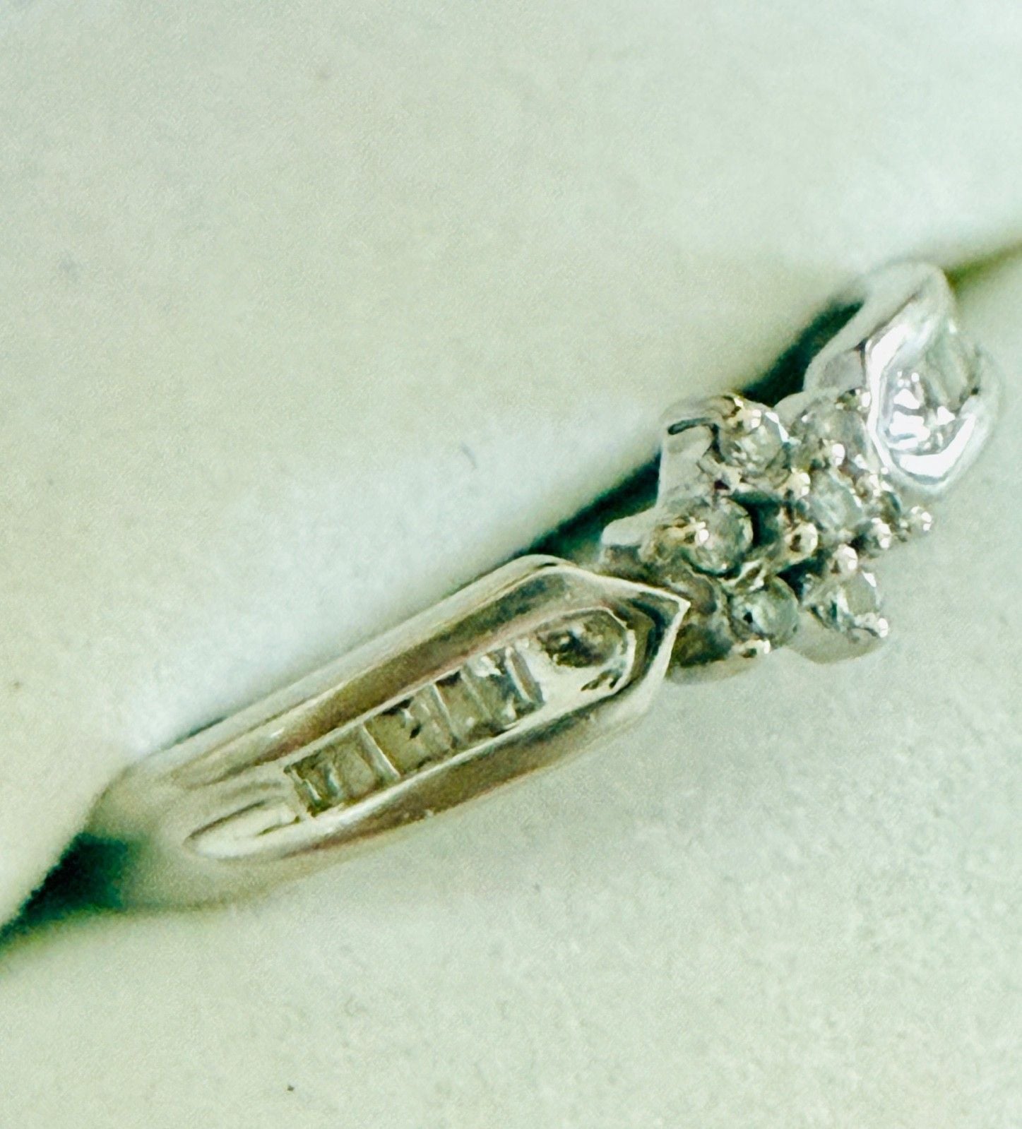 10K White Gold .24ct Diamond Cluster Baguette Ring Size 6.75 Genuine 11