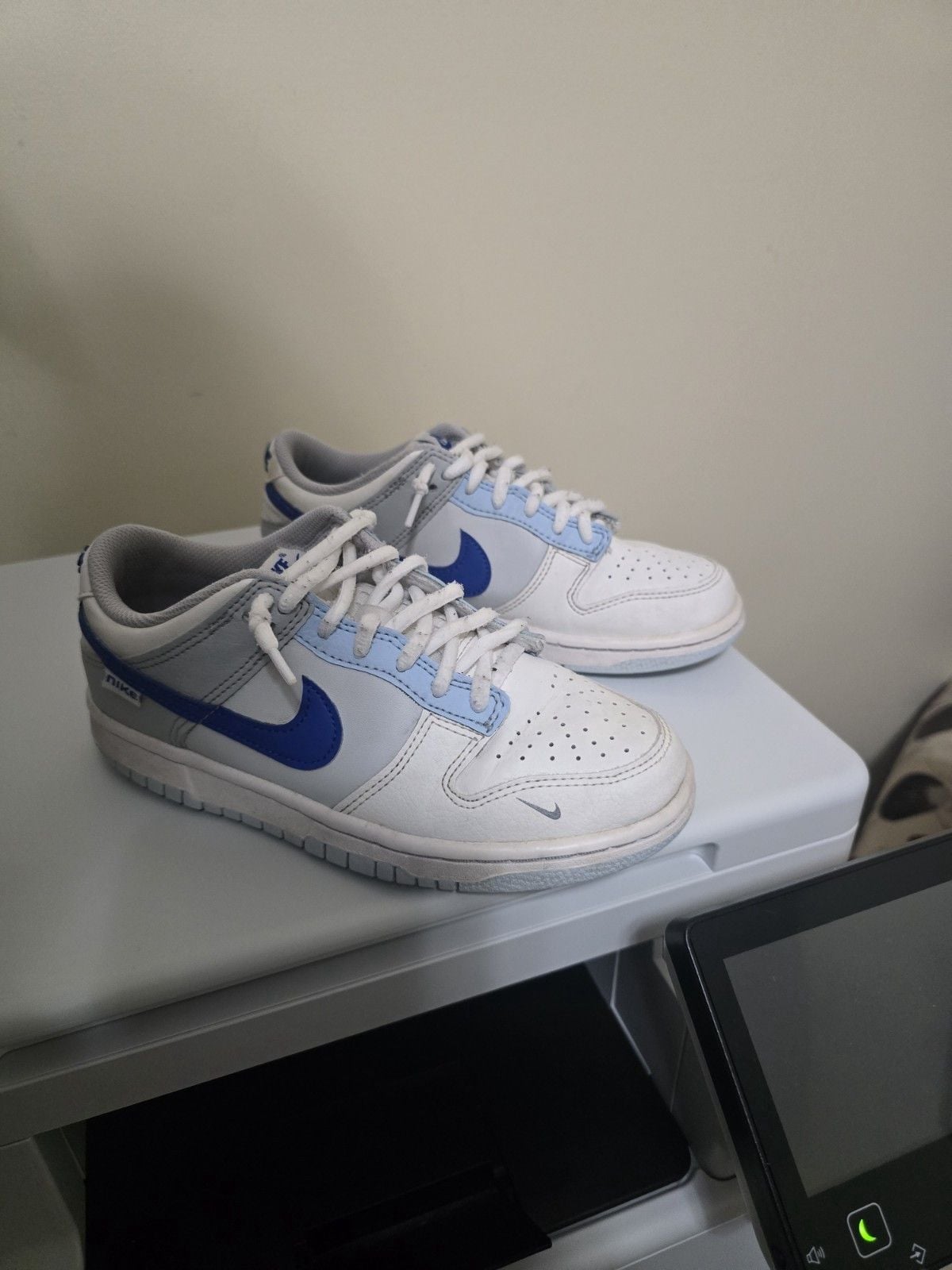 Nike Dunk Low GS White/Blue/Gray Colorblock Sneakers Youth US 4.5Y FB1843-141 4