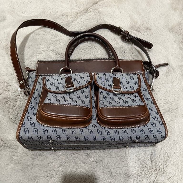 Authentic Dooney & Bourke Signature Handbag with Leather Trim Double Pocket Satchel 2