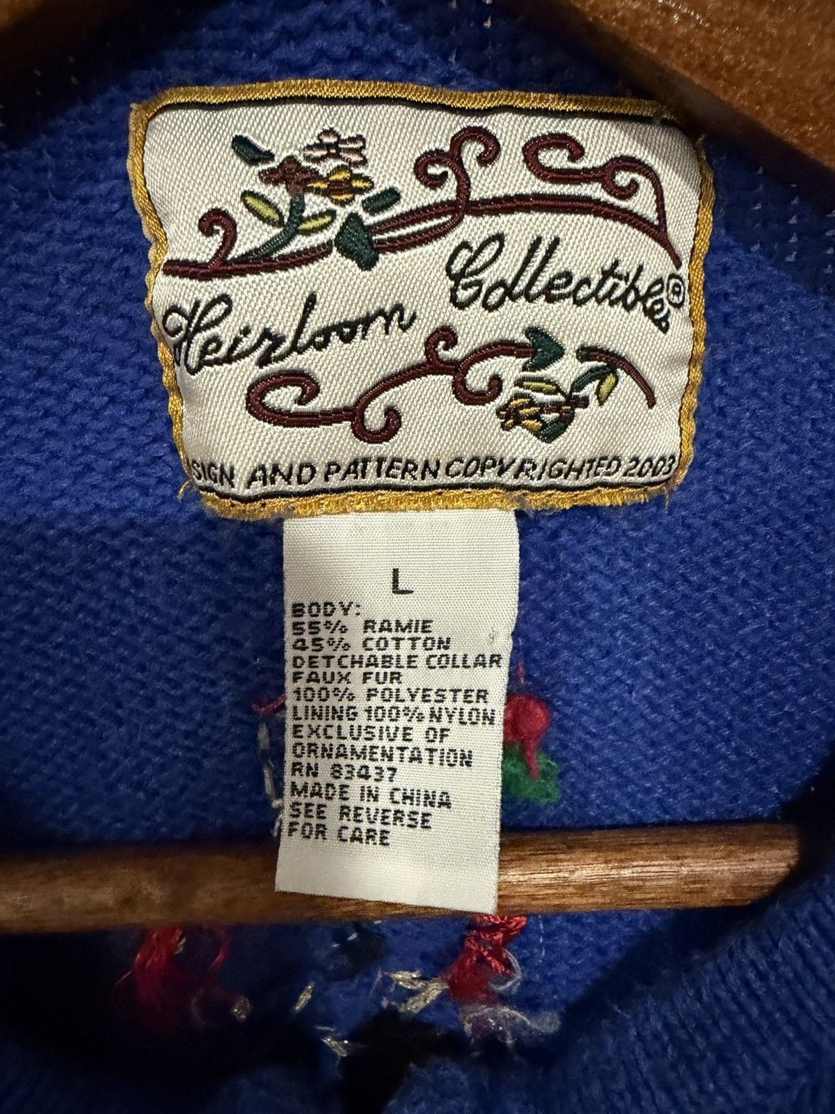 vintage heirloom collectibles Snowman Christmas Cardigan Sweater Blue Zip Sz L 5