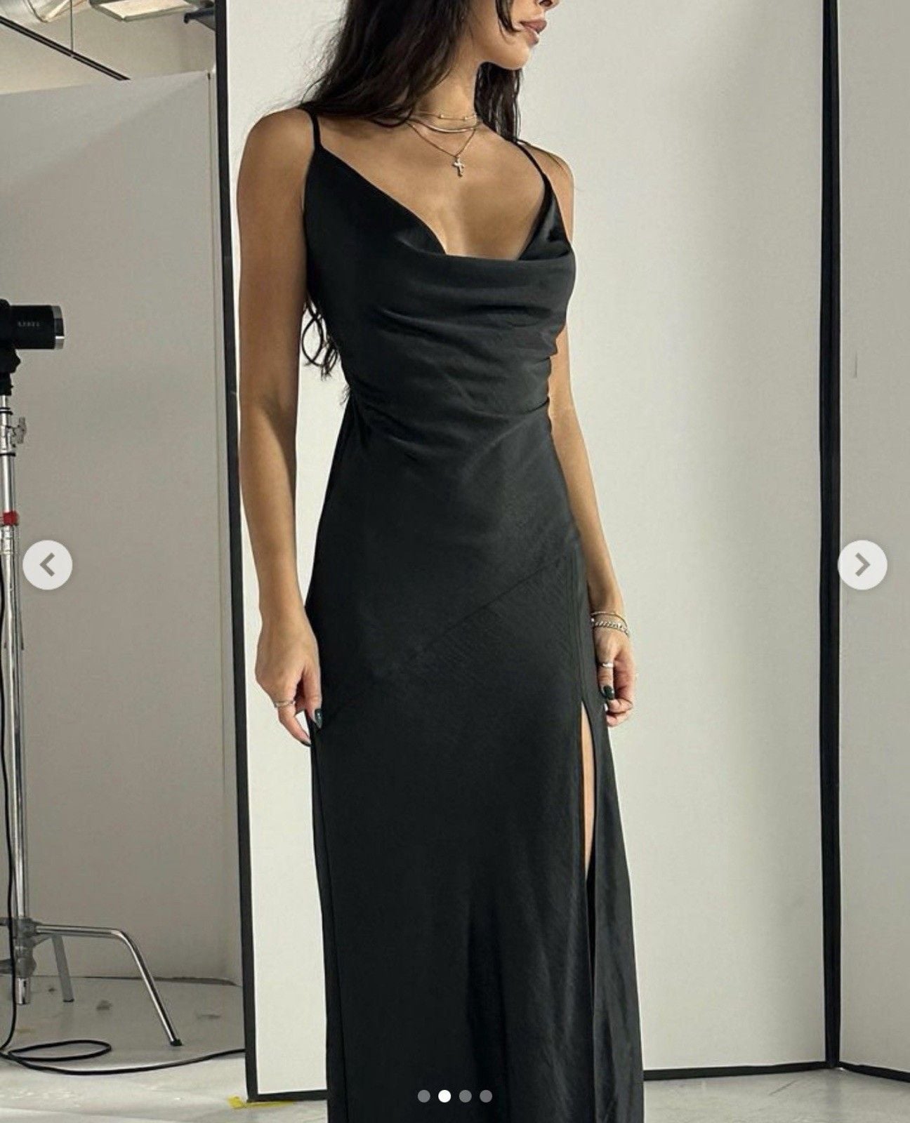 Forever 21 Satin Slip Dress Cowl Neck Side Slit Strappy Sleeveless Size S 2