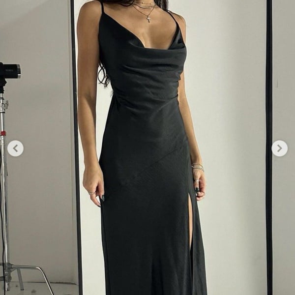 Forever 21 Satin Slip Dress Cowl Neck Side Slit Strappy Sleeveless Size S