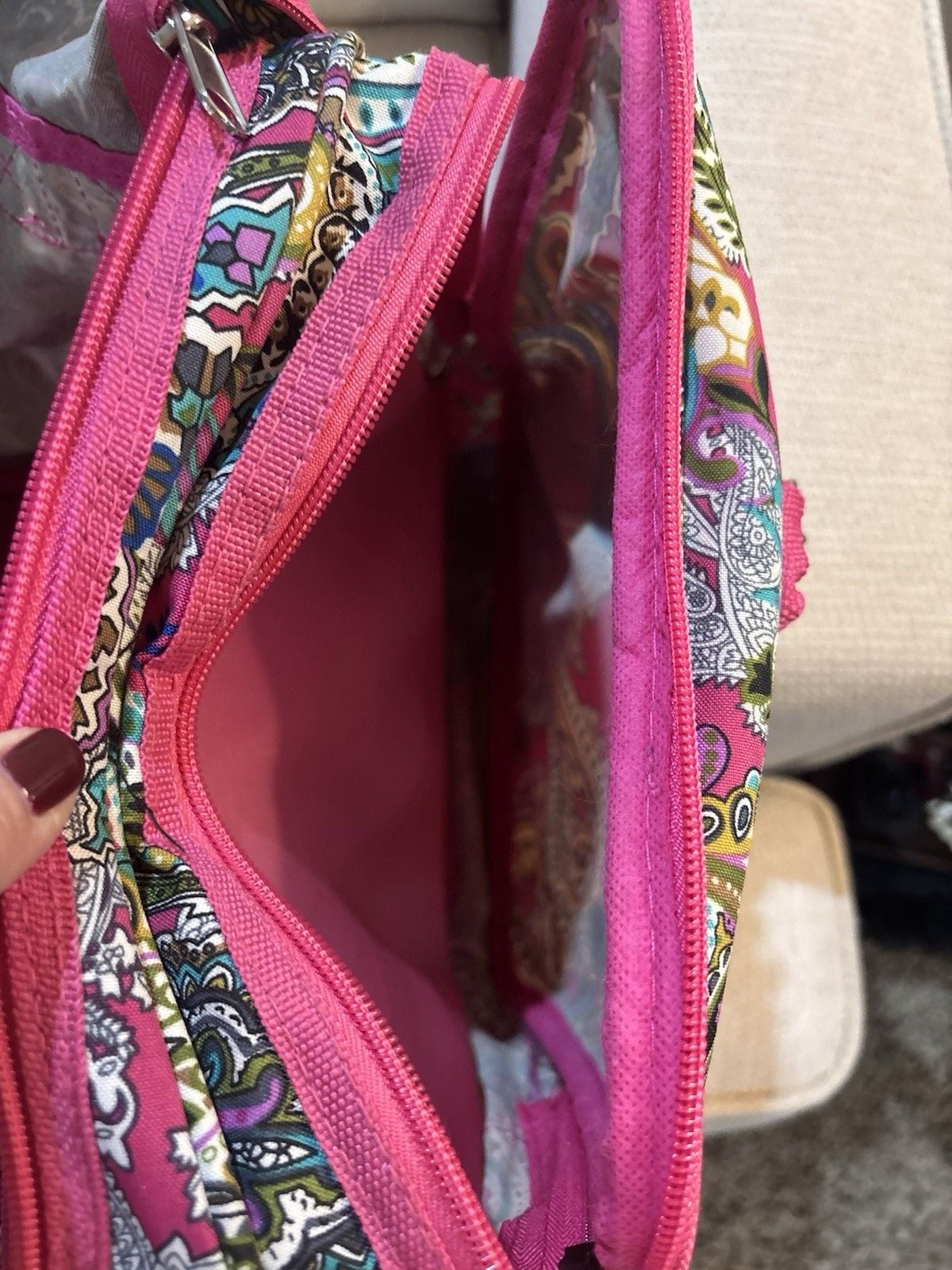 Pink Multicolor Paisley Polyester Duffle Bag 18" & Under Adjustable Strap 8