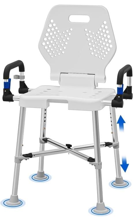 Adjustable Heavy-Duty Bath Chair with Padded Armrest 2
