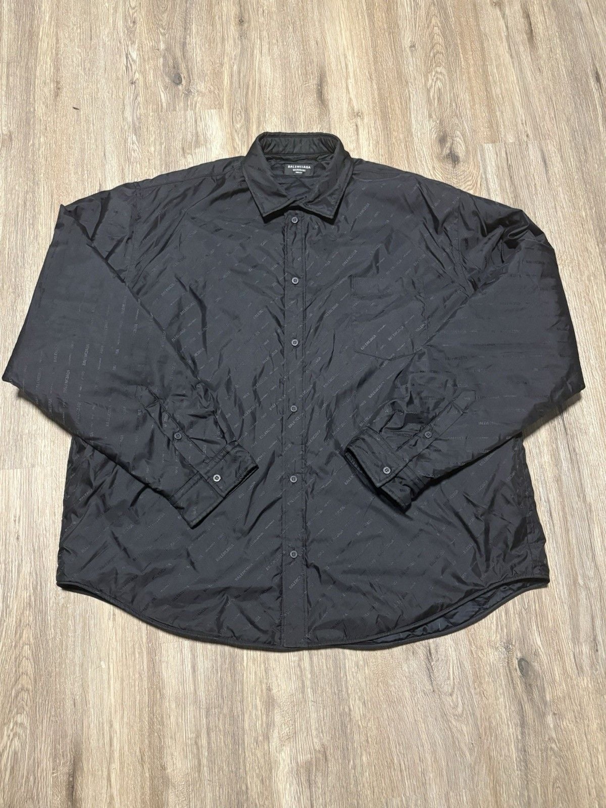Balenciaga Wardrobe Unisex Quilted Jacket Size 50 Black Italy Allover Logo Snap 2