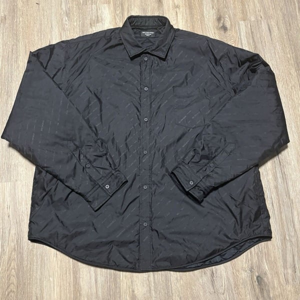 Balenciaga Wardrobe Unisex Quilted Jacket Size 50 Black Italy Allover Logo Snap