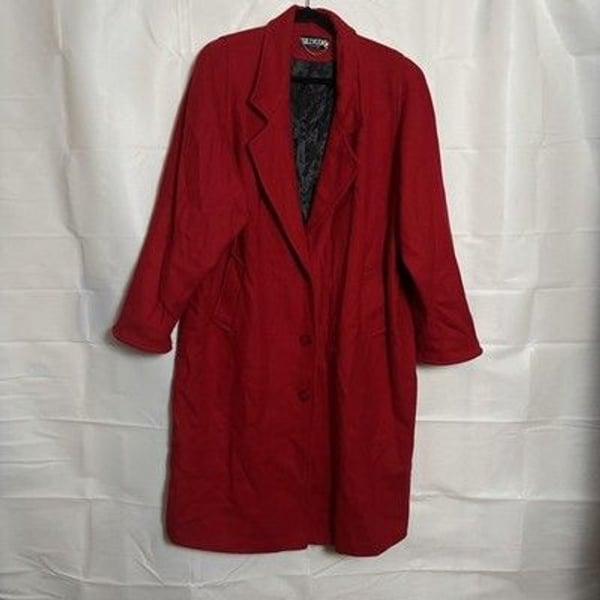 Vintage Billycoat Wool Coat Womens 1X Red Long Overcoat Button Front USA