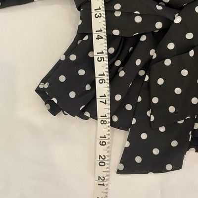 Womens Blouse Short Sleeve V-Neck, Banded Waist, Polka Dots Medium 8