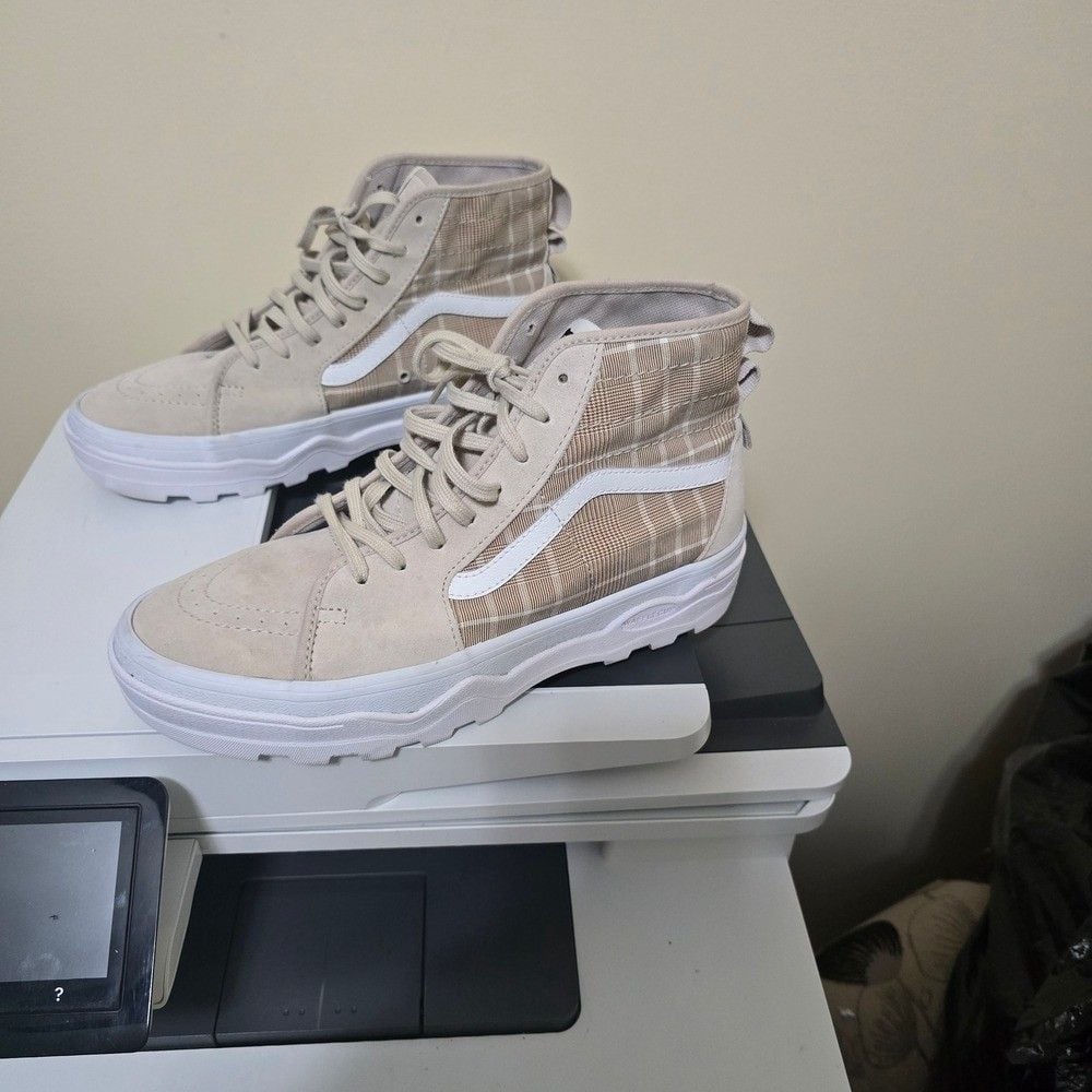 Vans Sentry Sk8-Hi Waffle Cup Sneakers Women's Size 9.5 Tan Plaid Suede Shoes 5