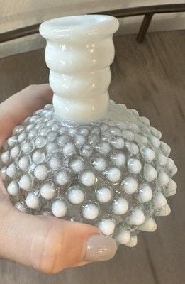 Hobnail Perfume Bottle Vase Opalescent White and Clear Glass Vintage, Pre Owned 2