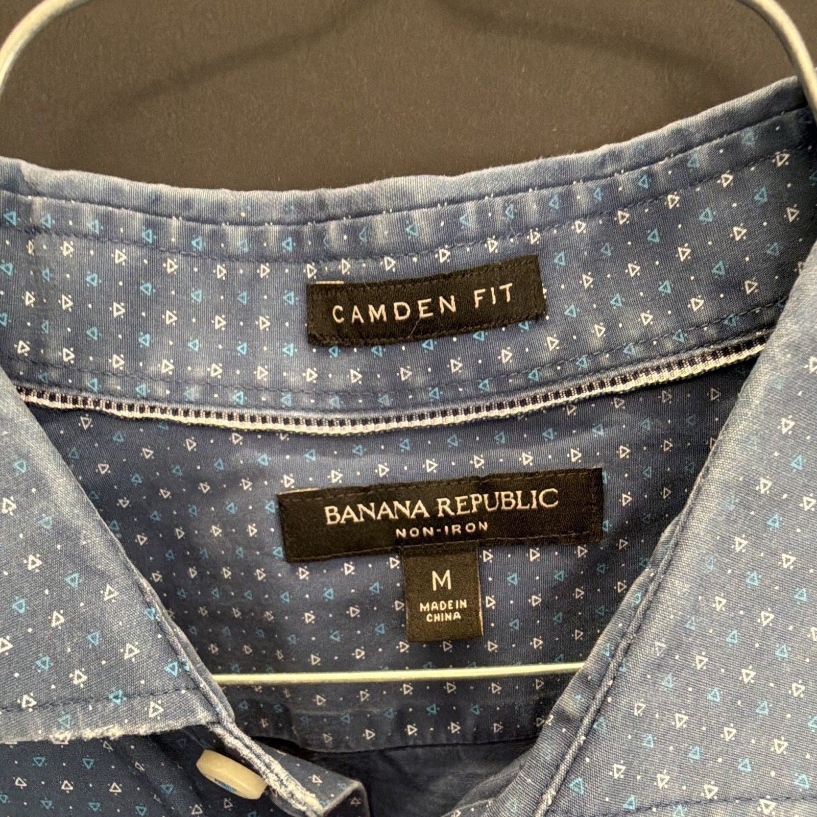 Banana Republic Men's M Camden Fit Blue Geometric Non-Iron Cotton Dress Shirt 3