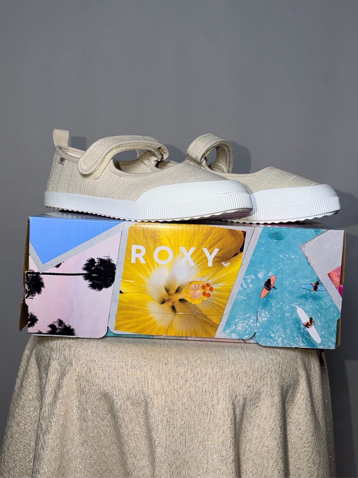 Roxy Women's Canvas Mary Jane Sneakers Beige Slip On Comfort Shoes 2