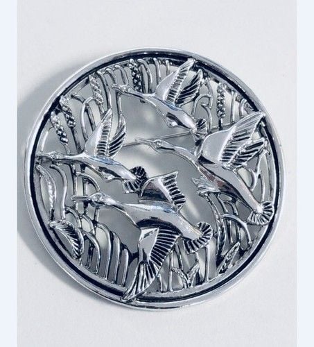 Vintage 1967 Saran Coventry “Birds In Flight” Convertible Brooch/Pendant Silver 2