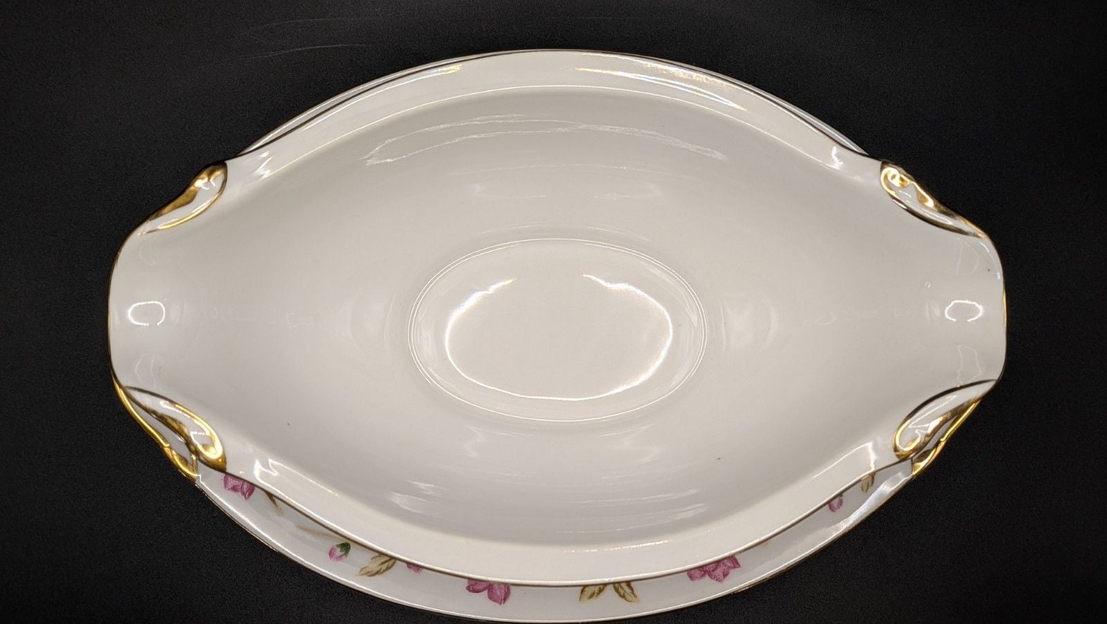 Valmont China Briar Rose Pattern Gravy Boat Attached Underplate Gold Trim 4