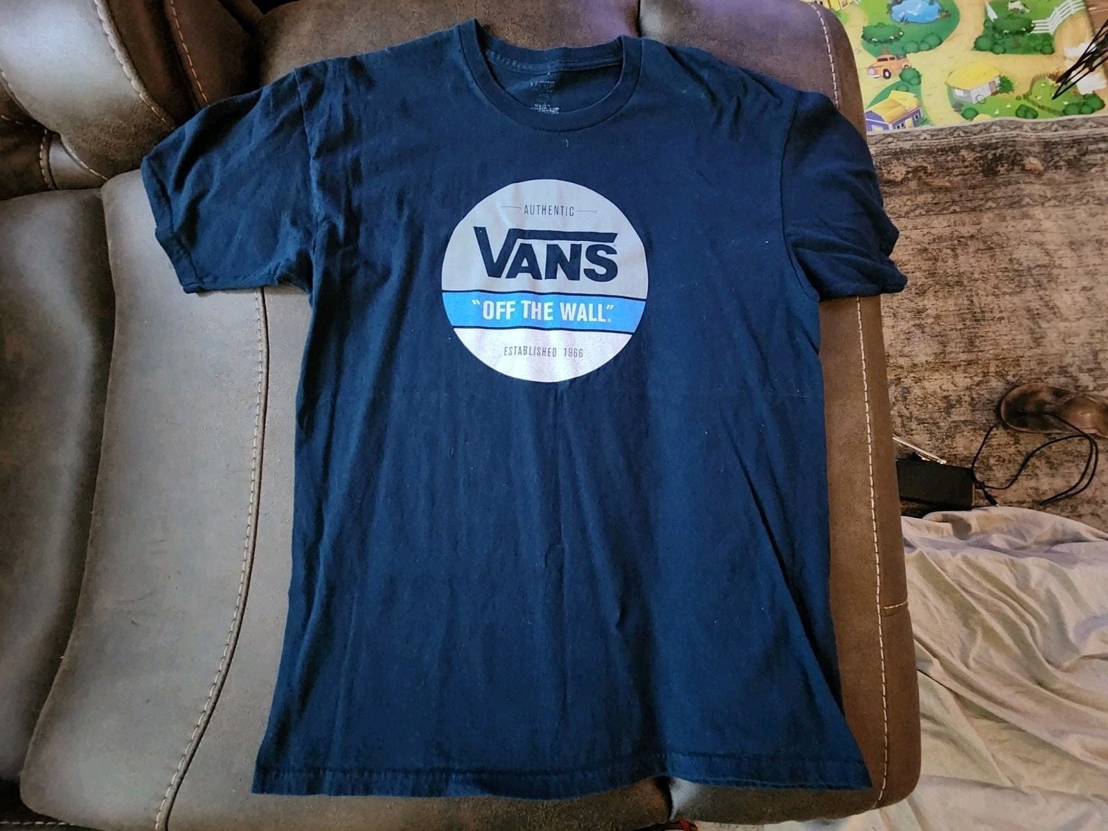 VANS Off The Wall Blue Graphic Logo Print Crew Neck T-Shirt Men's Regular L 3