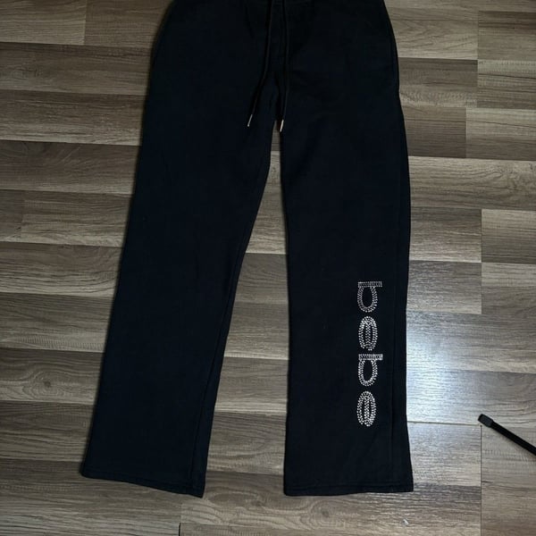 Bebe Black Rhinestone Logo Joggers Open Bottom Women's Size Medium