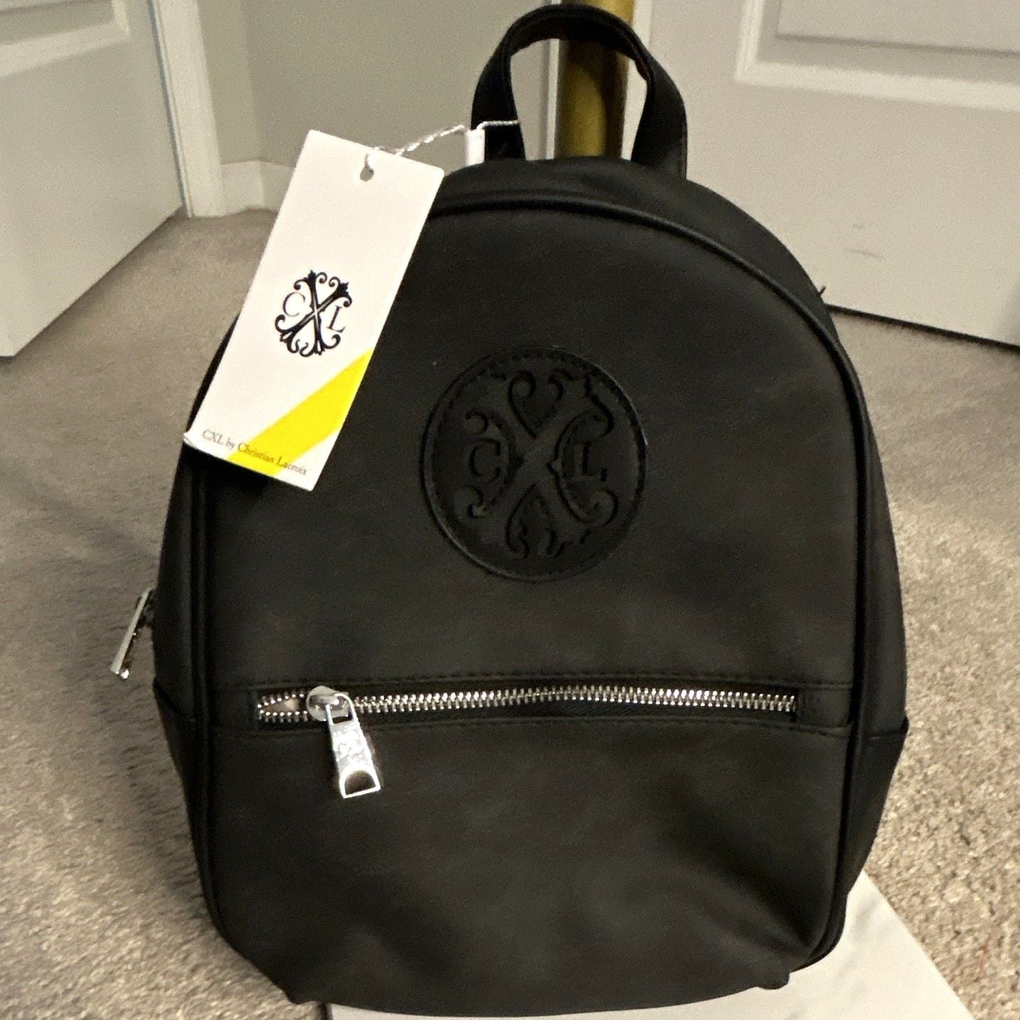 CXL by Christian Lacroix Women’s Black Logo Backpack, Zip, Silver Hardware 2