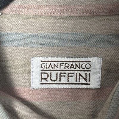 Vintage Sanfranco Ruffini Men Button Down Shirt L Neck Tan Stripe spring casual 4