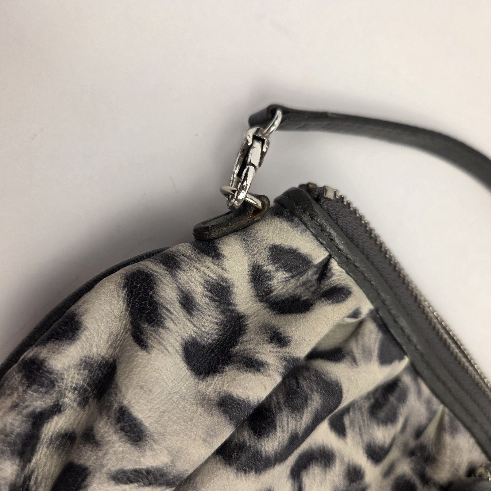 BRIGHTON Cosmo Cat Crossbody Clutch Mini Bag Grey Snow Leopard Animal Print 10