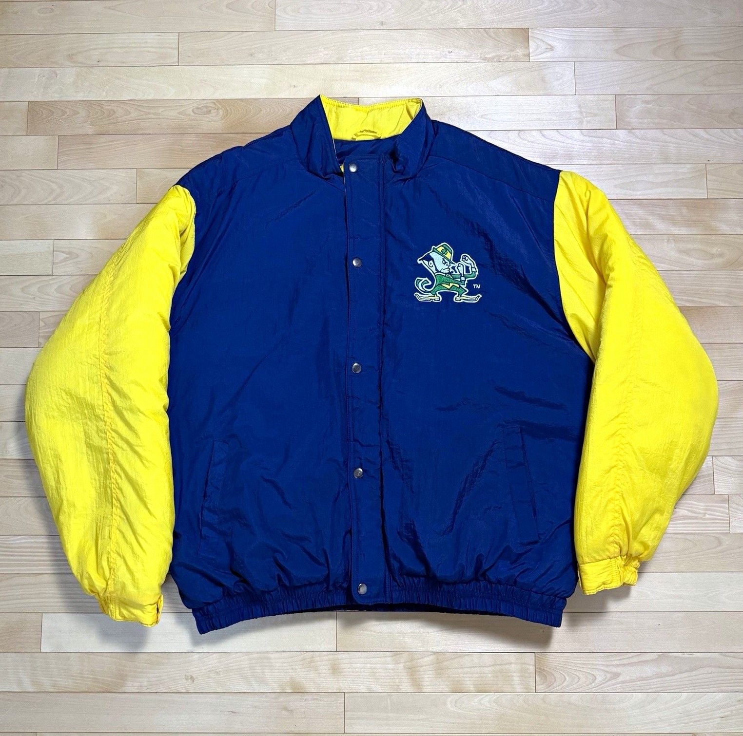 Vintage Competitor Notre Dame Fighting Irish Puffer Jacket Blue/Yellow Size XL 2
