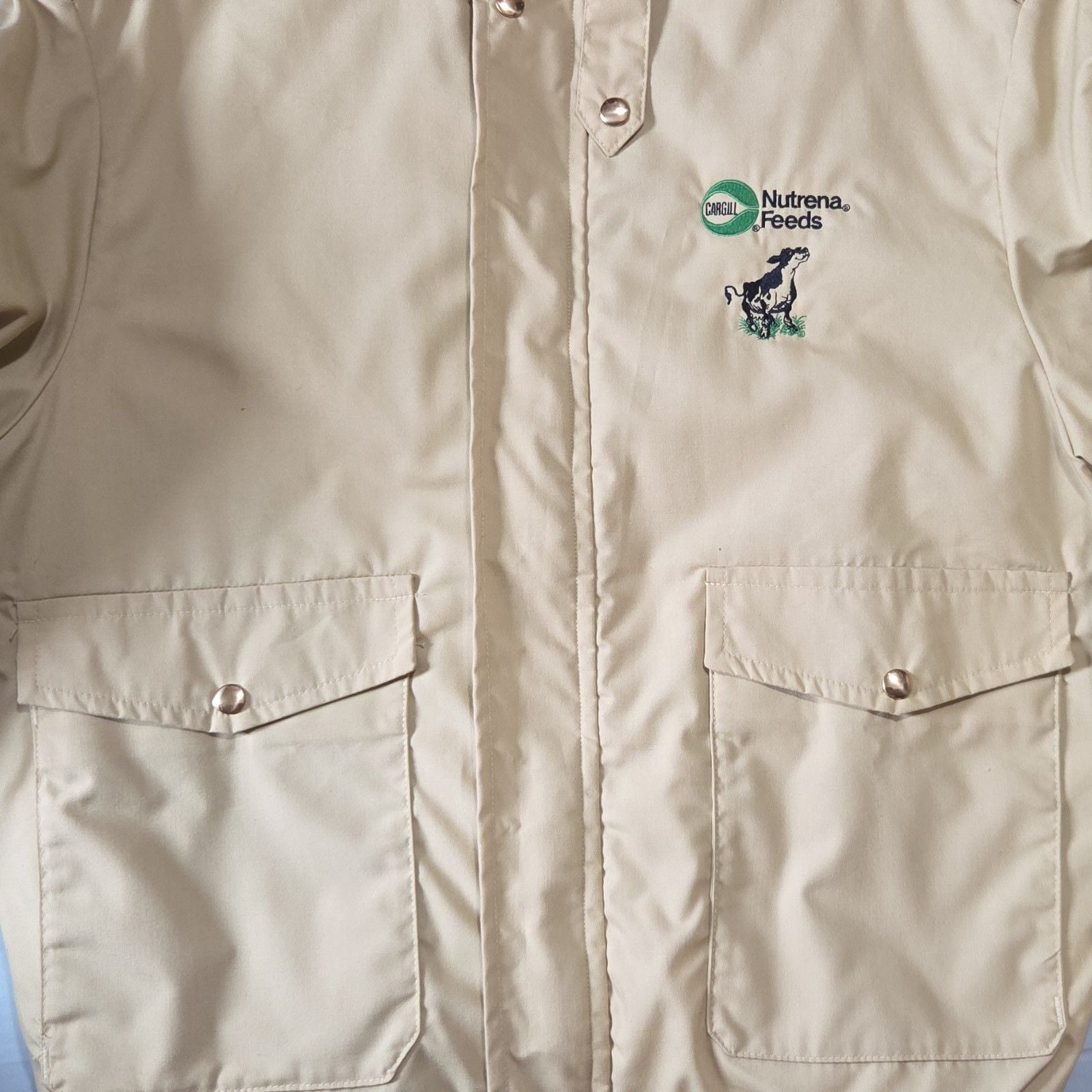 King Louie Beige Lined Bomber Jacket Nutrena Feeds Cow Embroidered Logo Size L 4