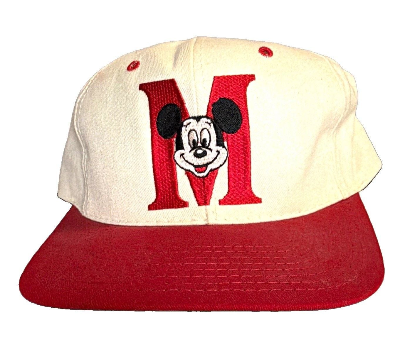 Vintage Disney Mickey Mouse Snapback Hat White/Red One Size Fits All Unisex NWT 1