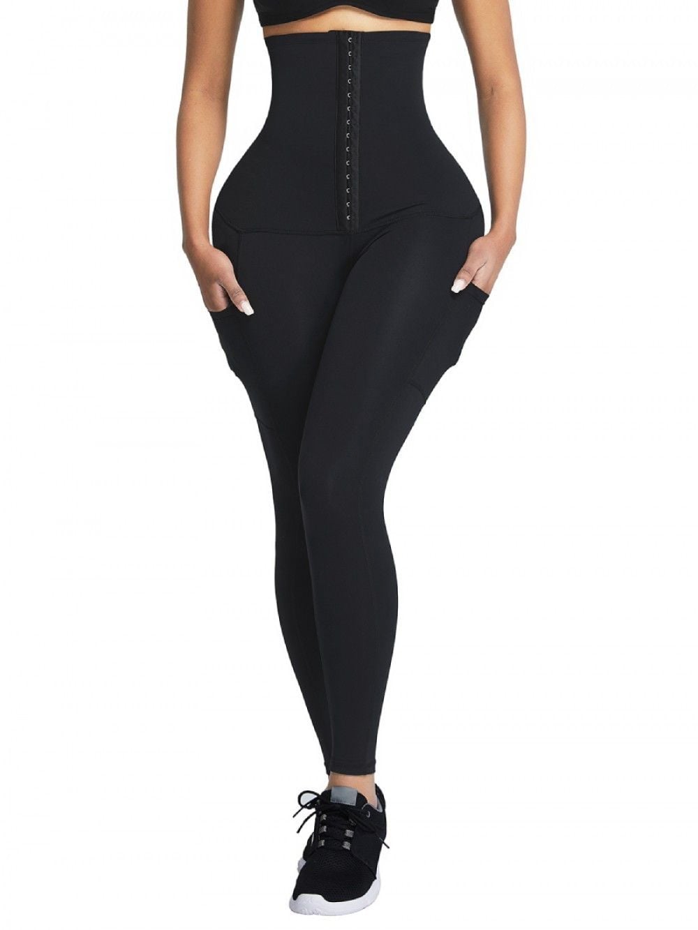 Black Shape Leggings High Waist 3 Hooks Pockets Basic Shaping 2