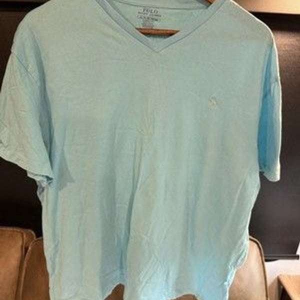Polo Ralph Lauren Classic Fit Blue V-Neck Cotton Jersey Logo Tee Men's XL
