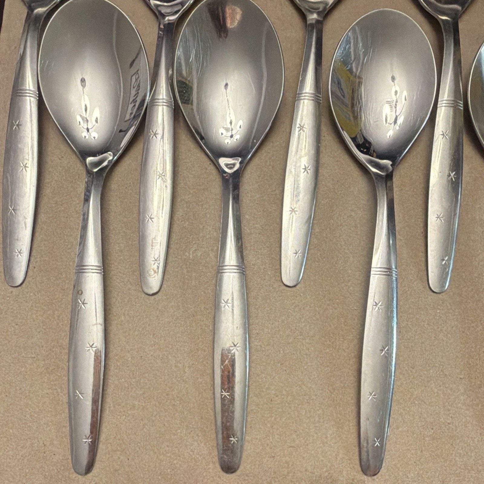 Starflyte Washington Forge Stainless Starburst Oval Soup Spoons MCM 8-pc VTG 5