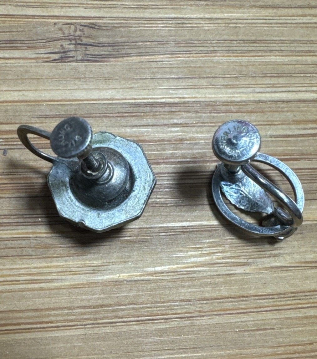 Vintage Sterling Silver Single Earrings Lot of 4 Screw Back Pearl Rhinestone 8