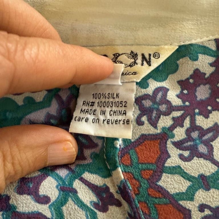 Citron women’s Sz PL 100% silk cardigan kimono top butterfly floral boho garden 5
