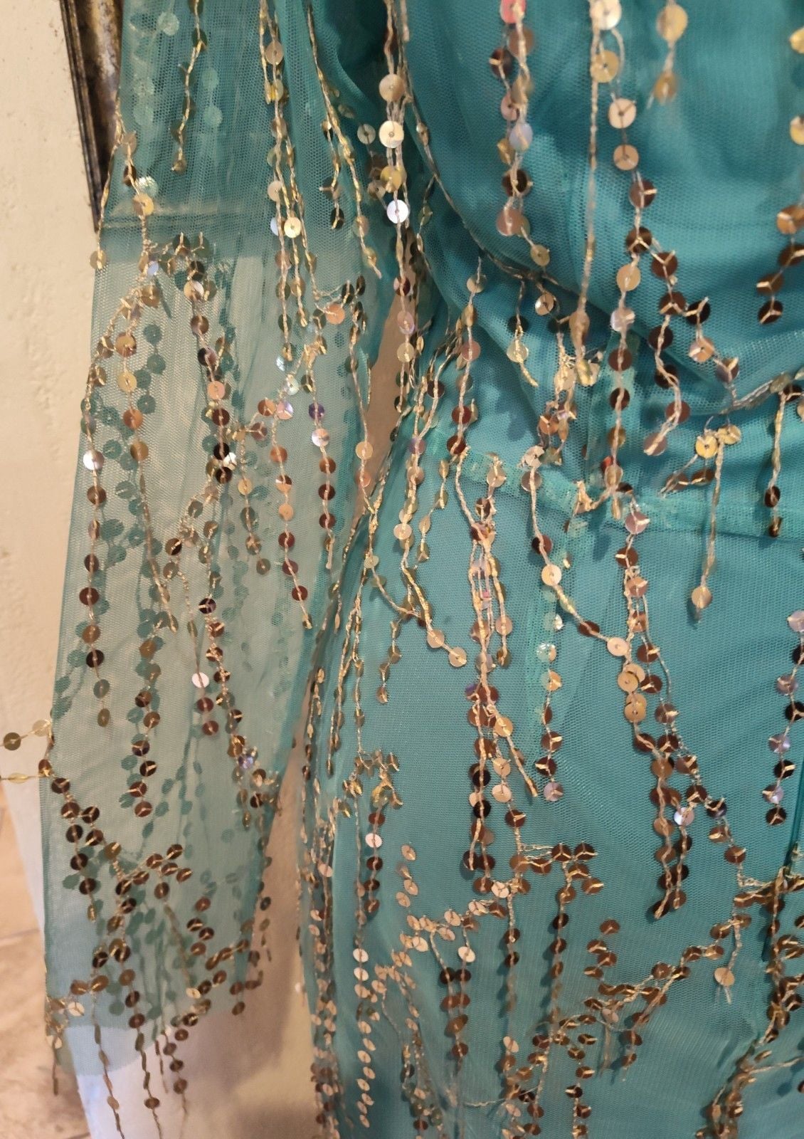 NWT Southern Fried Chics "Magic Mirror" Teal Sequin Fringe Cocktail Dress Sz Sm 7