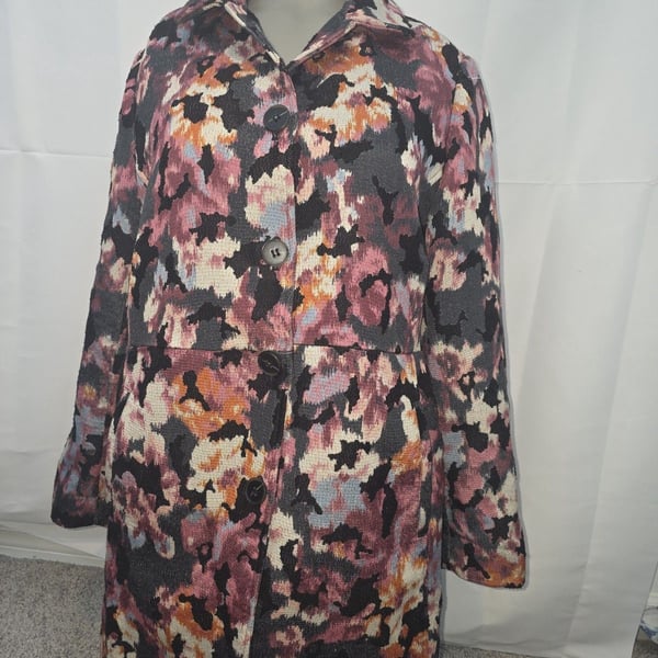 Chico's Women's NWT Modern Topper Jacket Floral Ikat Print Black Sz 1 US 8/10