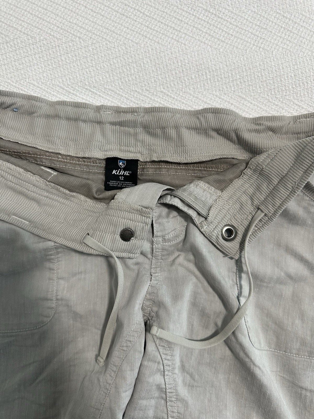 Kuhl Cabo Shorts Gray Cotton Linen Blend Hiking Hidden Drawsting Waist Size 12 8