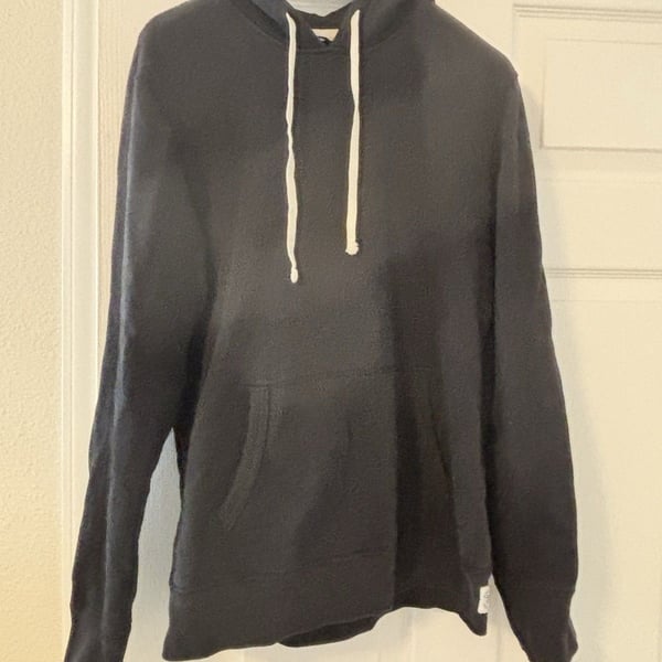 Reigning Champ Men’s Black Cotton Knit Pullover Hoodie Drawstring Pockets S