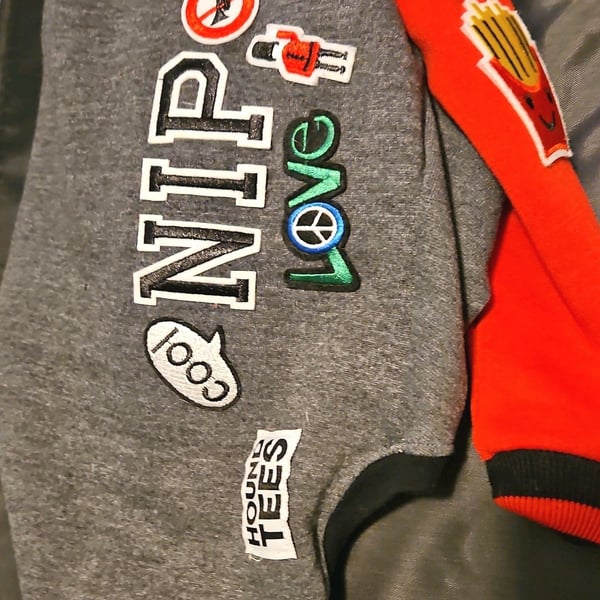 Hound Tees Dog Sweatshirt Hoodie Gray Red With Personalized Patches Medium