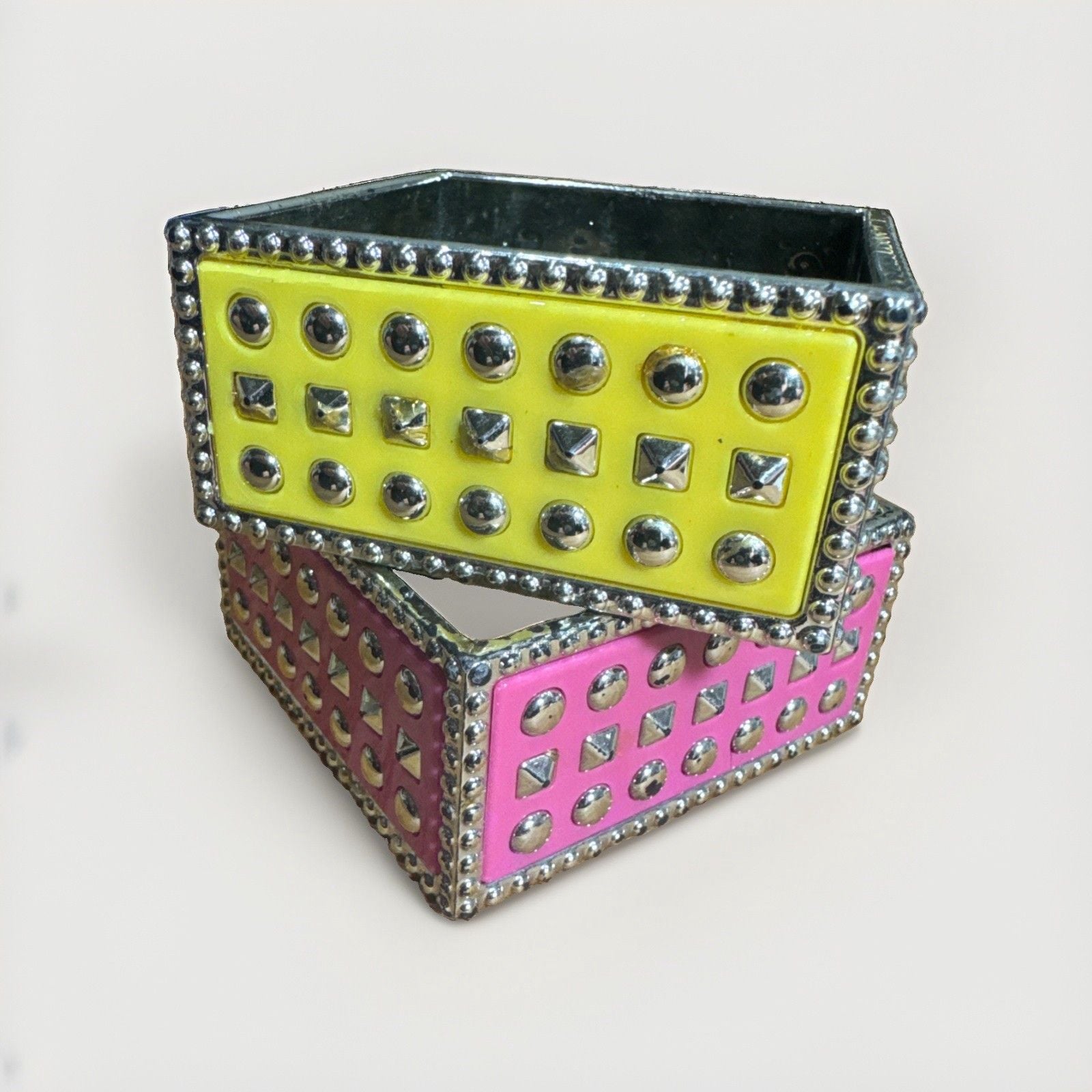 Retro 90s Style Studded Plastic Bangle Bracelets Pink Yellow Punk Halloween 1