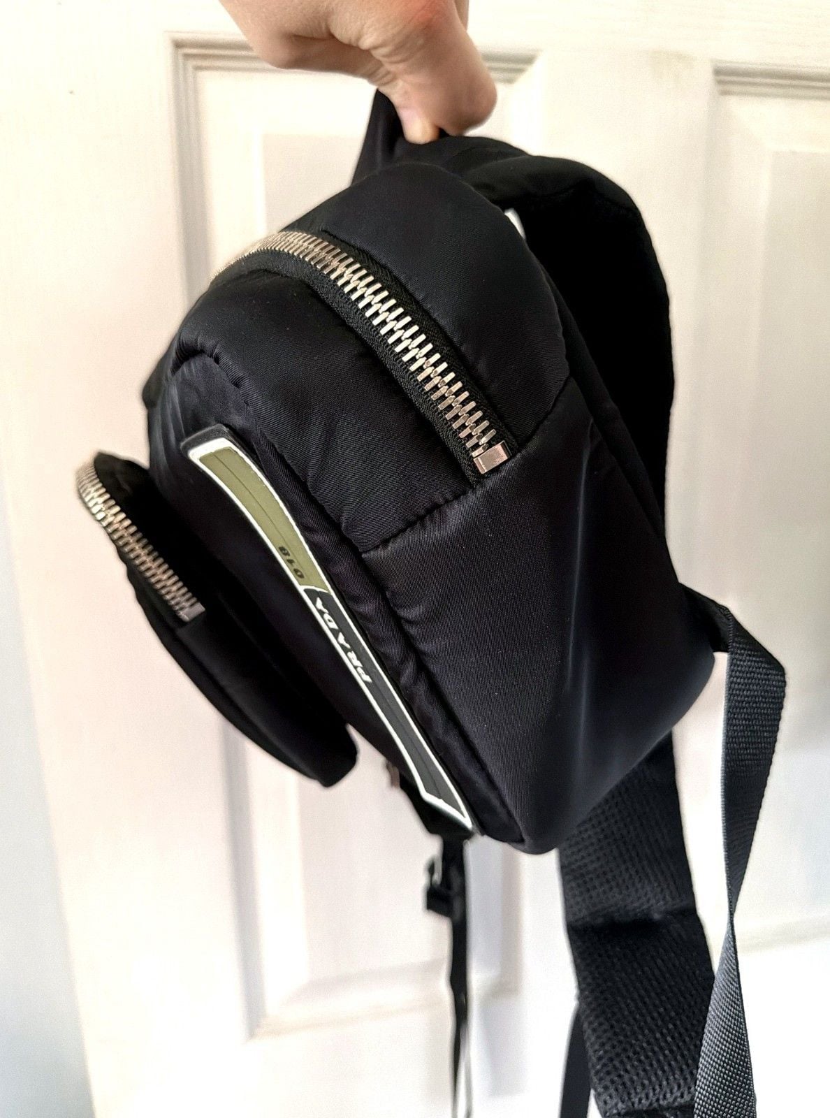 Prada Black Nylon Chest Pack, Olive Logo Stripe 5