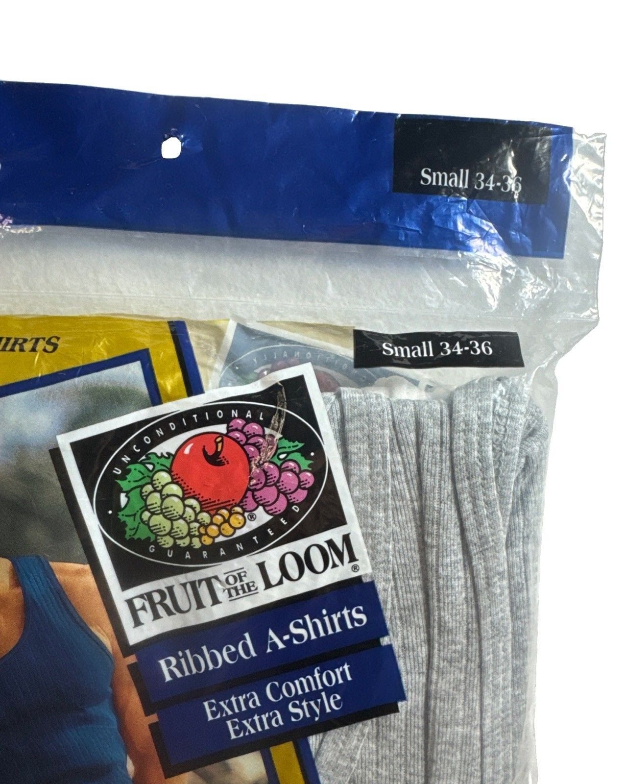 Vintage Fruit of the Loom Gold Series Ribbed A-Shirts 3 Pack S 34-36 NOS Gray 2