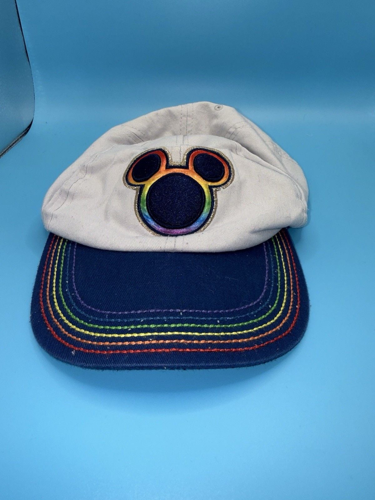 Mickey Mouse Head Pride Logo Cap Hat Gray Blue Adjustable Rainbow Embroidered 8