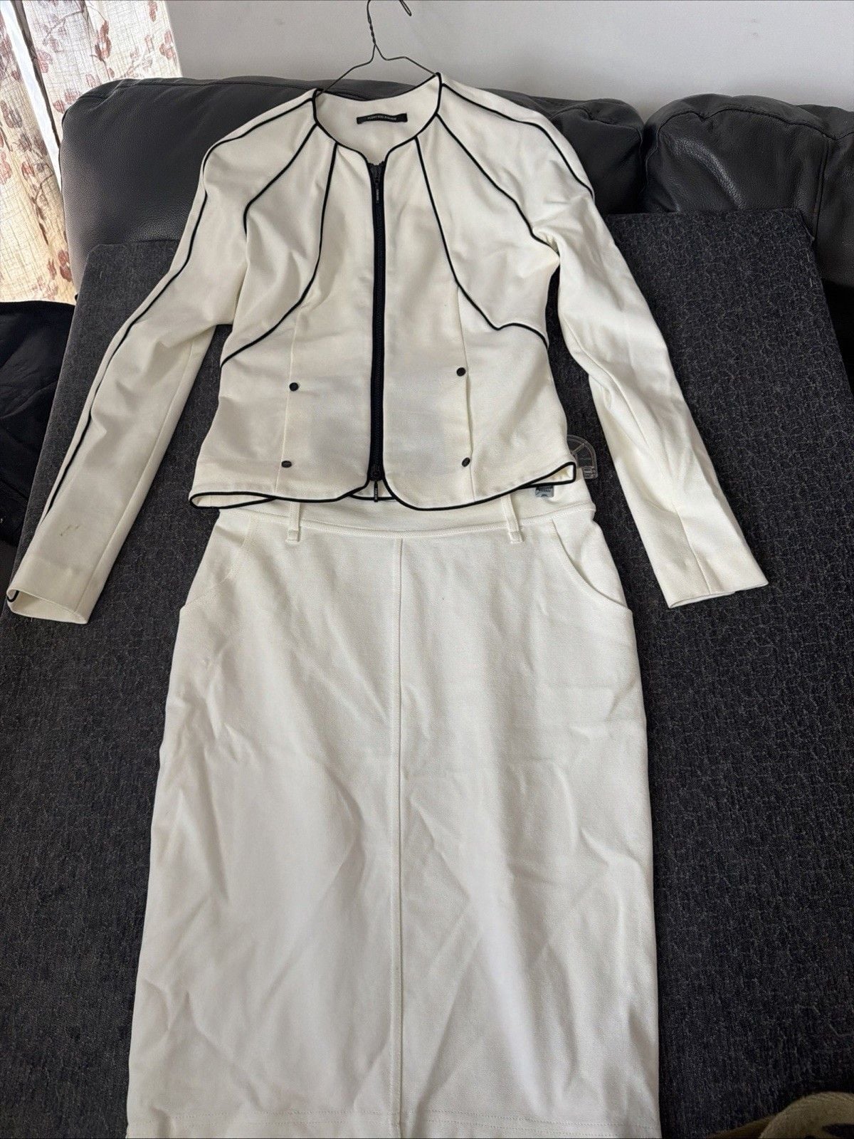 PLEIN SUD JEANIUS White/Black Piped Zip Jacket & Skirt 2pc Set US 4 2