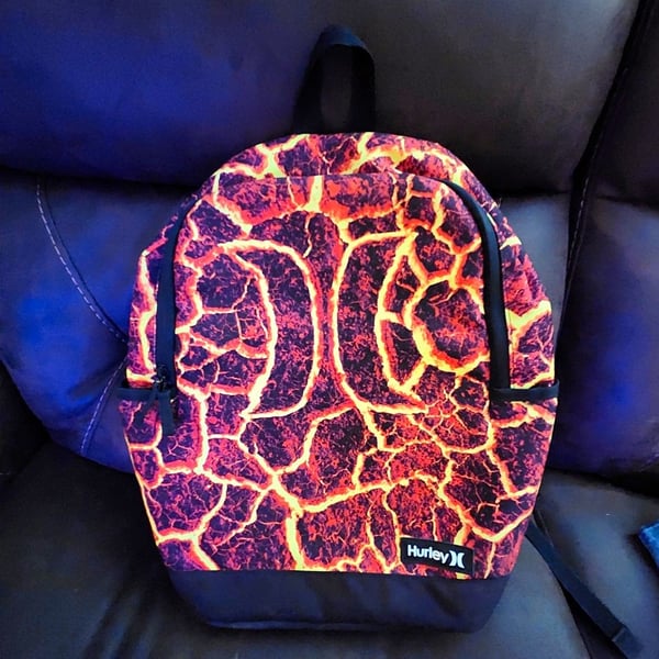 Hurley Abstract Pattern Backpack Zip Closure Adjustable Strap Pockets
