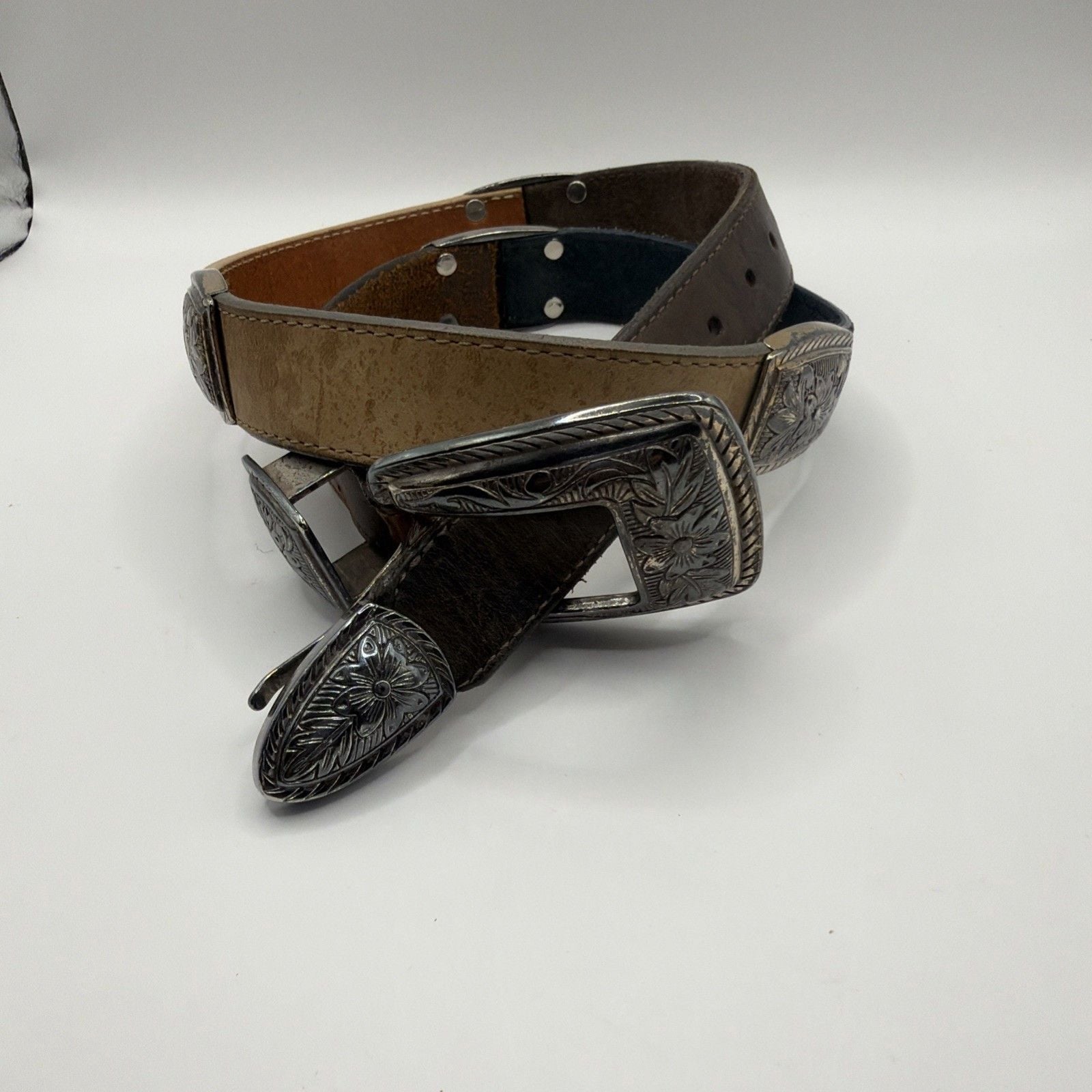 Brighton S4560 1994 woman's brown black leather belt ~ Length 34” ~ Made in USA 1