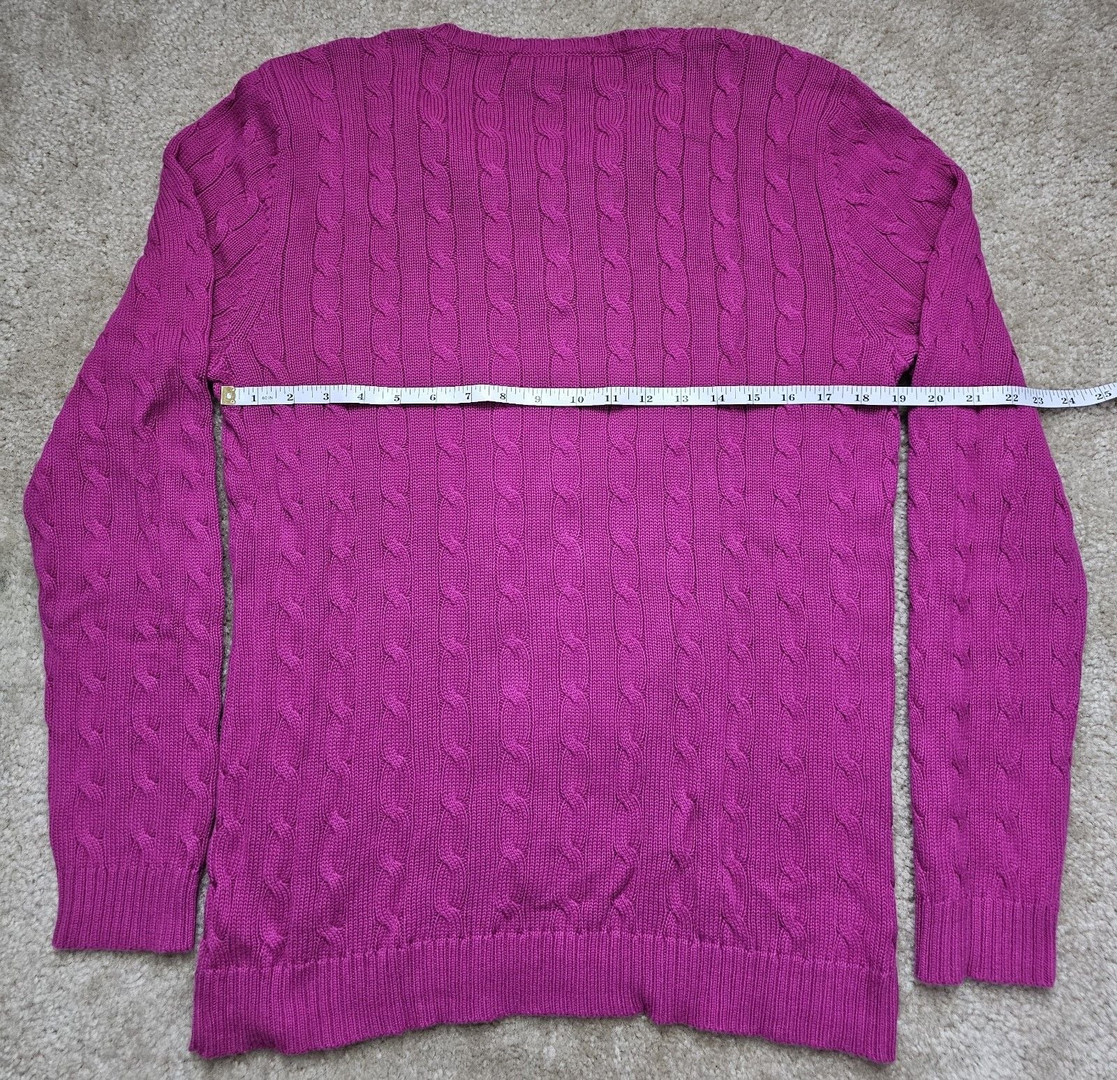 Lauren Ralph Lauren Women XL Pink Cable Knit V Neck 100% Cotton Sweater 10