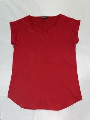 Express Blouse Women's S Red V-Neck Short Sleeve Lightweight Top Shirt 2