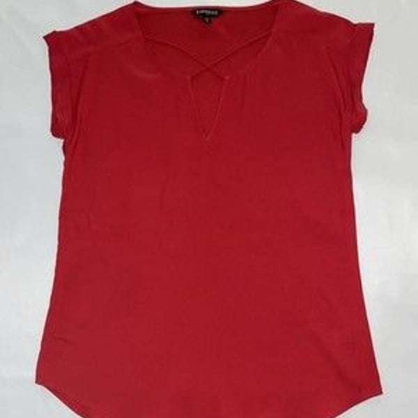 Express Blouse Women's S Red V-Neck Short Sleeve Lightweight Top Shirt